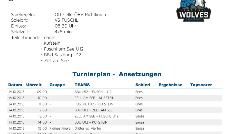 Kommendes Basketball Turnier